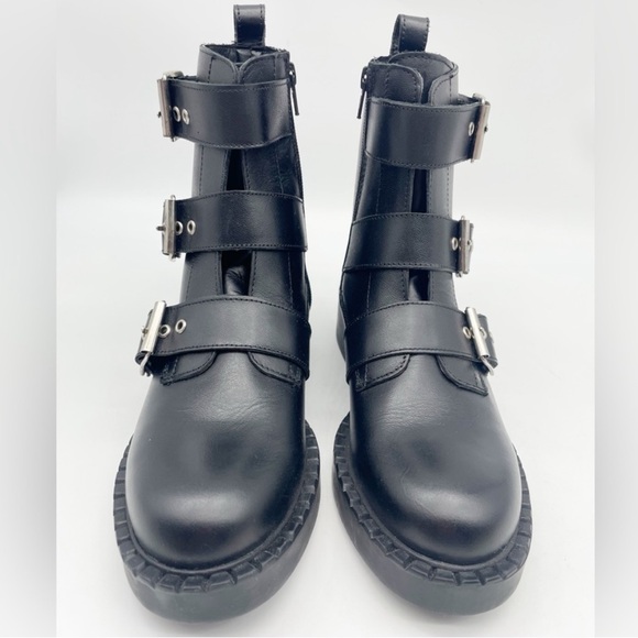 NWOT STEVE MADDEN Arlette Triple Buckle Black Leather Moto Boot Size 8 - Picture 3 of 17